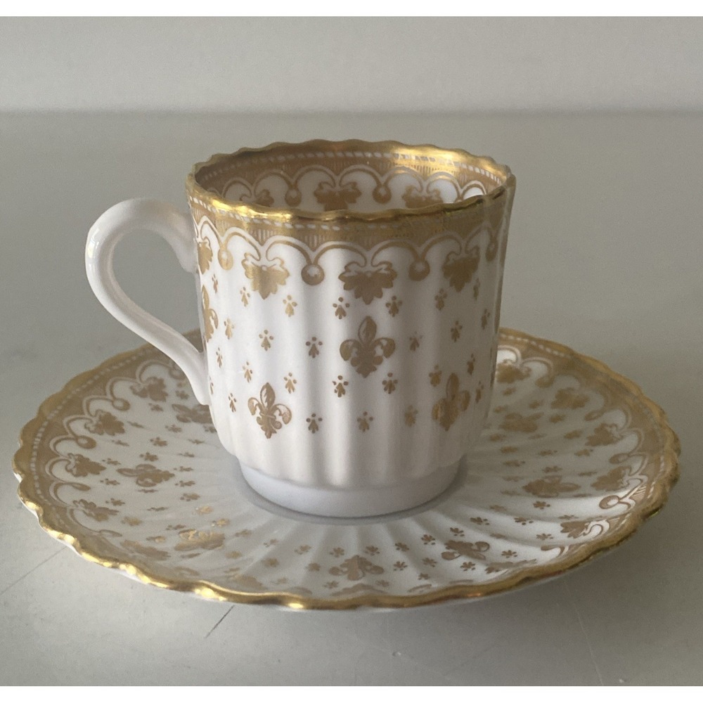 Fleur de lys Spode Gold Espresso Demitasse Cup and Saucer